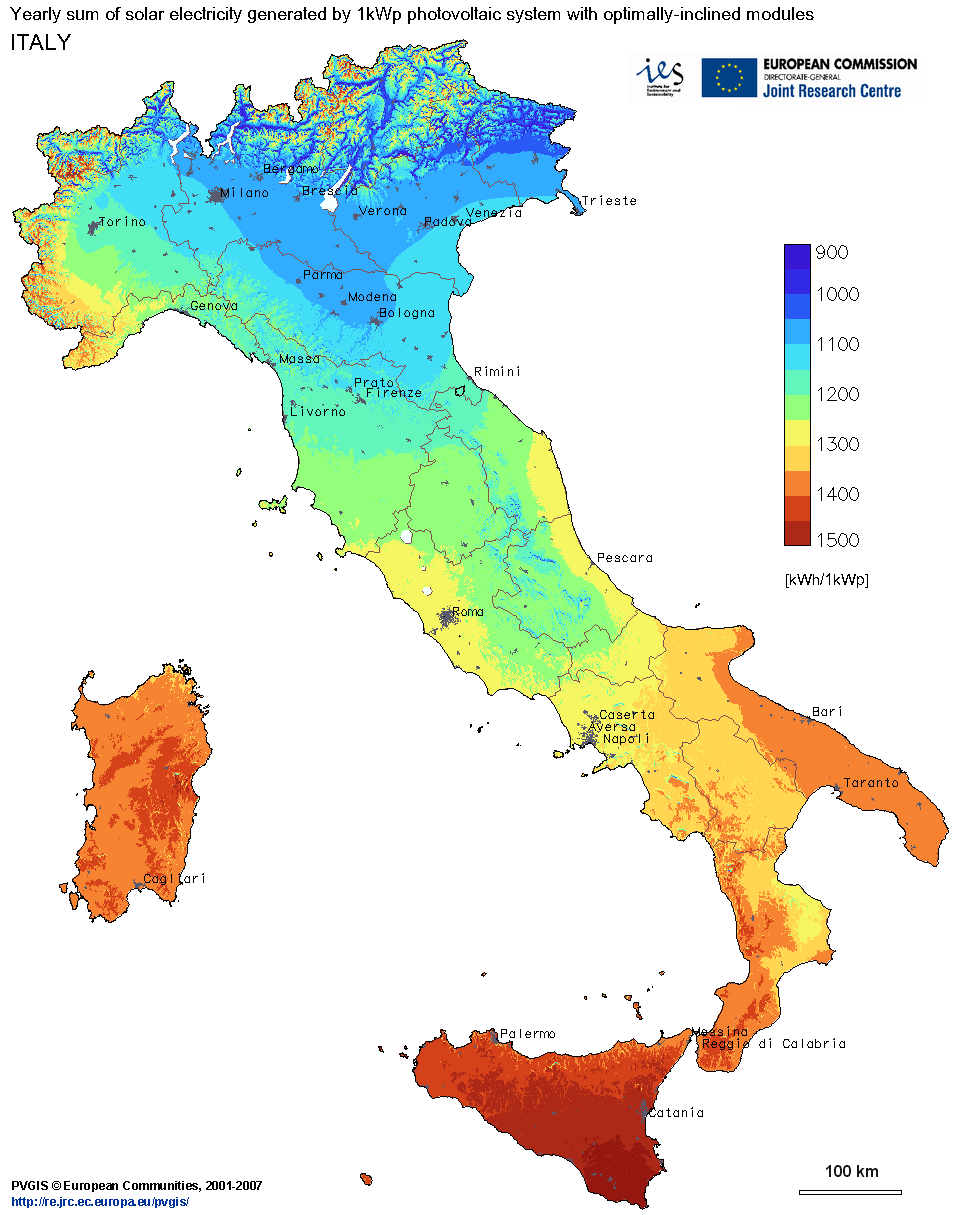 Mappa solare Italiana per impianti fotovoltaici